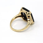 Genuine Onyx Ring - Retro 10k Yellow Gold Black Emerald Cut Gemstone - Vintage Circa 1940s Era Size 7 Diamond Gem Statement Fine Jewelry