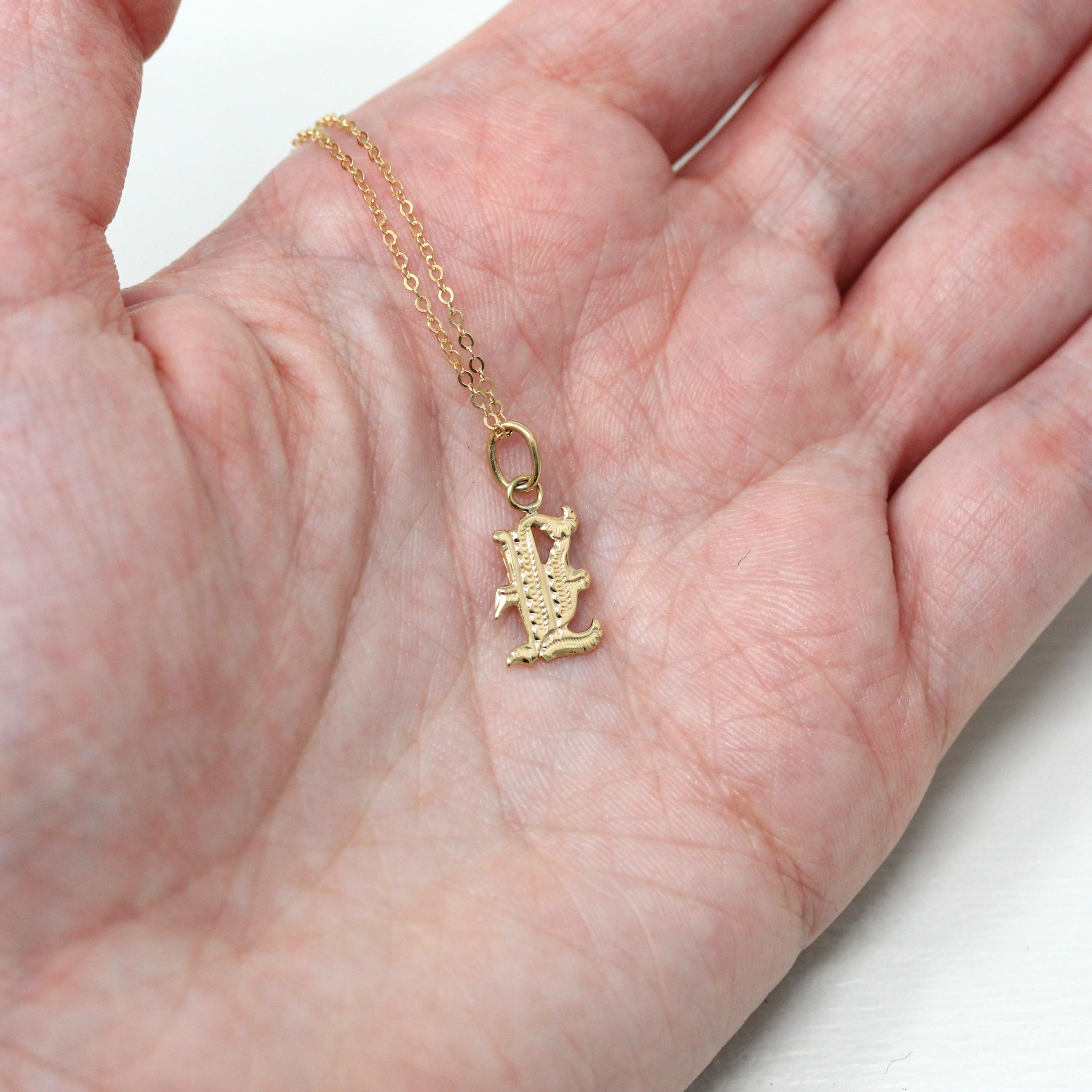 Letter "E" Charm - Art Deco 10k & 14k Gold Initial Old English Style Pendant Necklace - Vintage Circa 1930s Ostby Barton Fine Jewelry