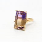 Genuine Ametrine Ring - Modern 14k Yellow Gold Purple Yellow 11.19 CT Gem - Estate Circa 2000's Era Size 6 3/4 Bi-Color Fine Y2K Jewelry