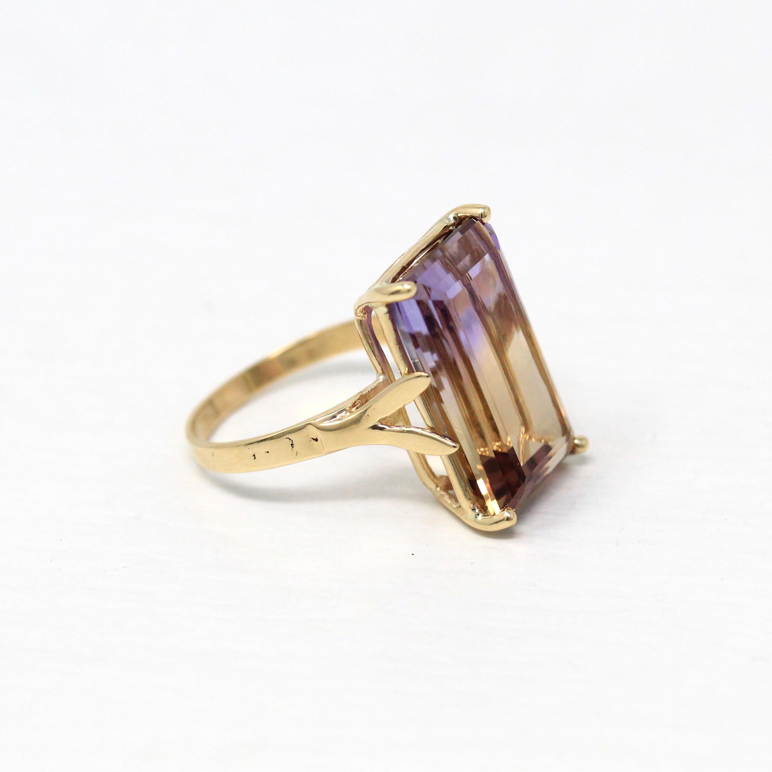 Genuine Ametrine Ring - Modern 14k Yellow Gold Purple Yellow 11.19 CT Gem - Estate Circa 2000's Era Size 6 3/4 Bi-Color Fine Y2K Jewelry