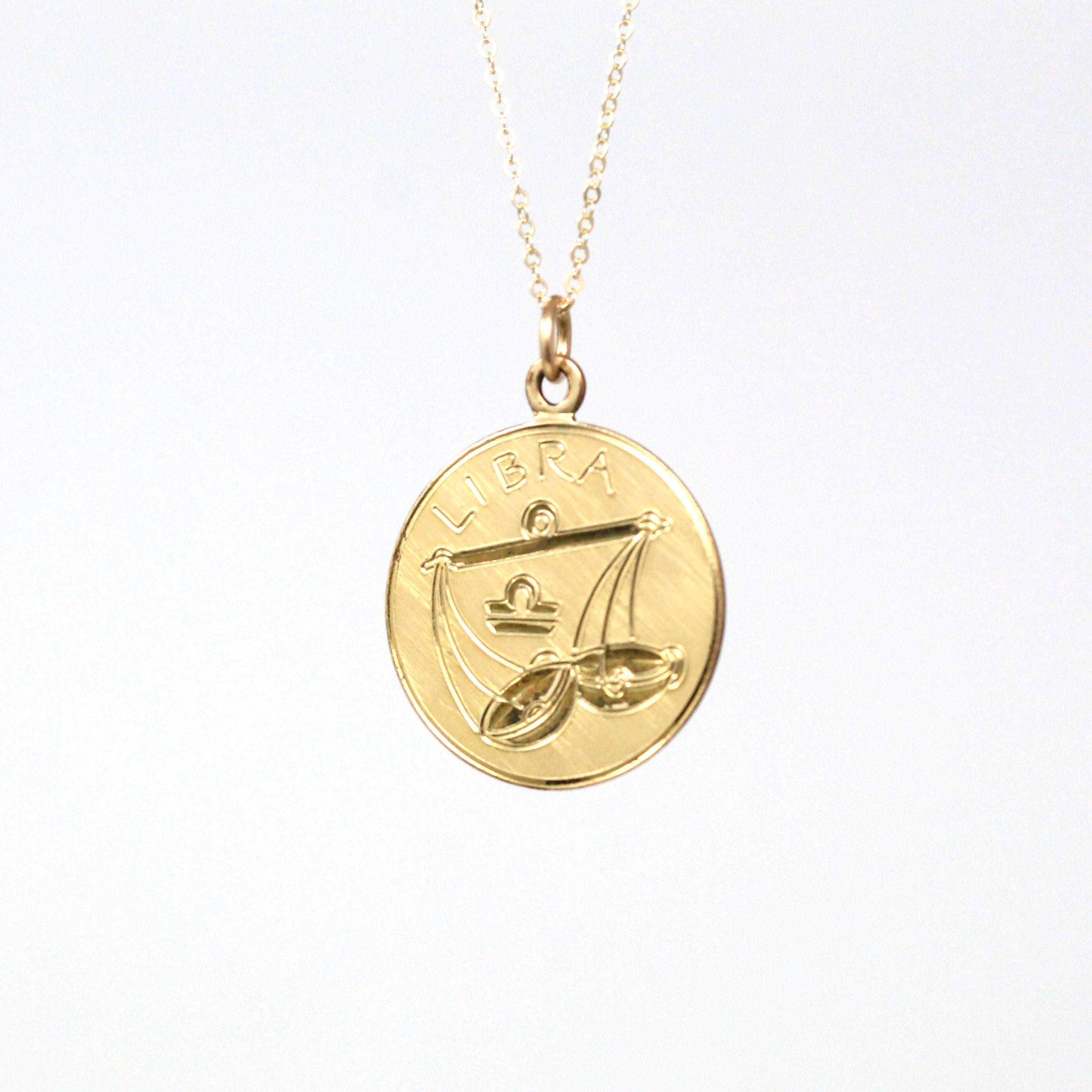 Vintage Libra Charm - Retro 14k Gold Filled Scales Astrological Sign Necklace - Circa 1970s Era Zodiac Celestial Air Element Pendant Jewelry