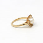 Cultured Pearl Ring - Retro 10k Yellow Gold Round White Gem - Vintage Circa 1970s Era Size 5 1/4 New Old Stock Statement Flower June Jewelry