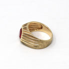 Created Ruby Ring - Retro 10k Yellow Gold Oval Cut Red Stone Chunky Men's Band - Vintage Circa 1960s Era Size 8 3/4 New Old Stock Jewelry