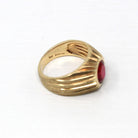 Created Ruby Ring - Retro 10k Yellow Gold Oval Cut Red Stone Chunky Men's Band - Vintage Circa 1960s Era Size 8 3/4 New Old Stock Jewelry