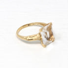 White Stone Ring - Vintage Retro Era 10k Yellow Gold Rectangular Cut Glass Solitaire - Circa 1940s Size 5 1/4 Fine 40s Jewelry