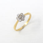 Flower Engagement Ring - Art Deco 18k Yellow & White Gold .21 CTW Diamond Cluster - Vintage Size 8 1920s Two Tone Halo Flower Fine Jewelry