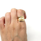 Cultured Pearl Ring - Retro 10k Yellow Gold Two Stone Chunky Band - Vintage Circa 1960s Era Size 6 New Old Stock Statement Fine Jewelry