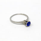 Simulated Sapphire Ring - Art Deco 18k White Gold Round Faceted 5 mm Blue Stone - Vintage 1930s Era Size 8.5 Solitaire Fine 30s Jewelry