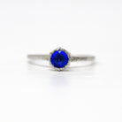 Simulated Sapphire Ring - Art Deco 18k White Gold Round Faceted 5 mm Blue Stone - Vintage 1930s Era Size 8.5 Solitaire Fine 30s Jewelry