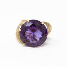 Color Change Ring - Retro 14k Yellow Gold Round 16.32 CT Created Purple Sapphire Statement - 1960s Size 6 Large Solitaire 60s Fine Jewelry