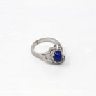 Created Star Sapphire Ring - Retro 14k White Gold Blue 2.01 CT Stone - Vintage Circa 1960s Size 4 3/4 September Birthstone Fine 60s Jewelry