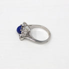 Created Star Sapphire Ring - Retro 14k White Gold Blue 2.01 CT Stone - Vintage Circa 1960s Size 4 3/4 September Birthstone Fine 60s Jewelry