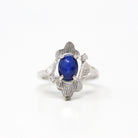 Created Star Sapphire Ring - Retro 14k White Gold Blue 1.55 CT Stone - Vintage Circa 1960s Era Size 5 1/4 September Birthstone Fine Jewelry