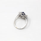 Created Star Sapphire Ring - Retro 14k White Gold Blue 1.55 CT Stone - Vintage Circa 1960s Era Size 5 1/4 September Birthstone Fine Jewelry