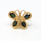 Vintage Butterfly Ring - 14k Yellow Gold Genuine Green Tourmaline Gemstones - Size 6 1/2 Statement Winged Bug New Old Stock 1970s Jewelry