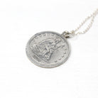 Antique Love Token - Victorian Era .900 Silver Engraved Name Lillie Pendant Necklace - Dated 1876 Liberty Seated Quarter Currency Jewelry