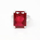 Created Ruby Ring - Retro 10k White Gold Rectangular Faceted 12.22 CT Red Stone - Vintage Circa 1960s Era Size 5 3/4 New Old Stock Jewelry