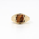 Vintage Cameo Ring - Retro 10k Yellow Gold Genuine Tiger's Eye Gemstone - Circa 1960s Era Size 8 1/2 Carved Warrior Brown Gem Fine Jewelry