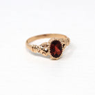 Edwardian Solitaire Ring - Antique 10k Rosy Yellow Gold Genuine Garnet Band - Vintage Dated 1907 Size 7.5 Oval Red Stone Fine Jewelry