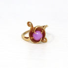 Created Pink Star Sapphire Ring - Retro 14k Yellow Gold Cabochon Cut Gemstone - Vintage Circa 1960s Size 5 1/2 Asterism Fine Jewelry