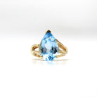 Blue Topaz Ring - Estate 10k Yellow Gold Genuine Blue Statement - Vintage Size 5 1/4 Large Pear Cut 6.99 Ct Gem Modern 1990s Fine Jewelry