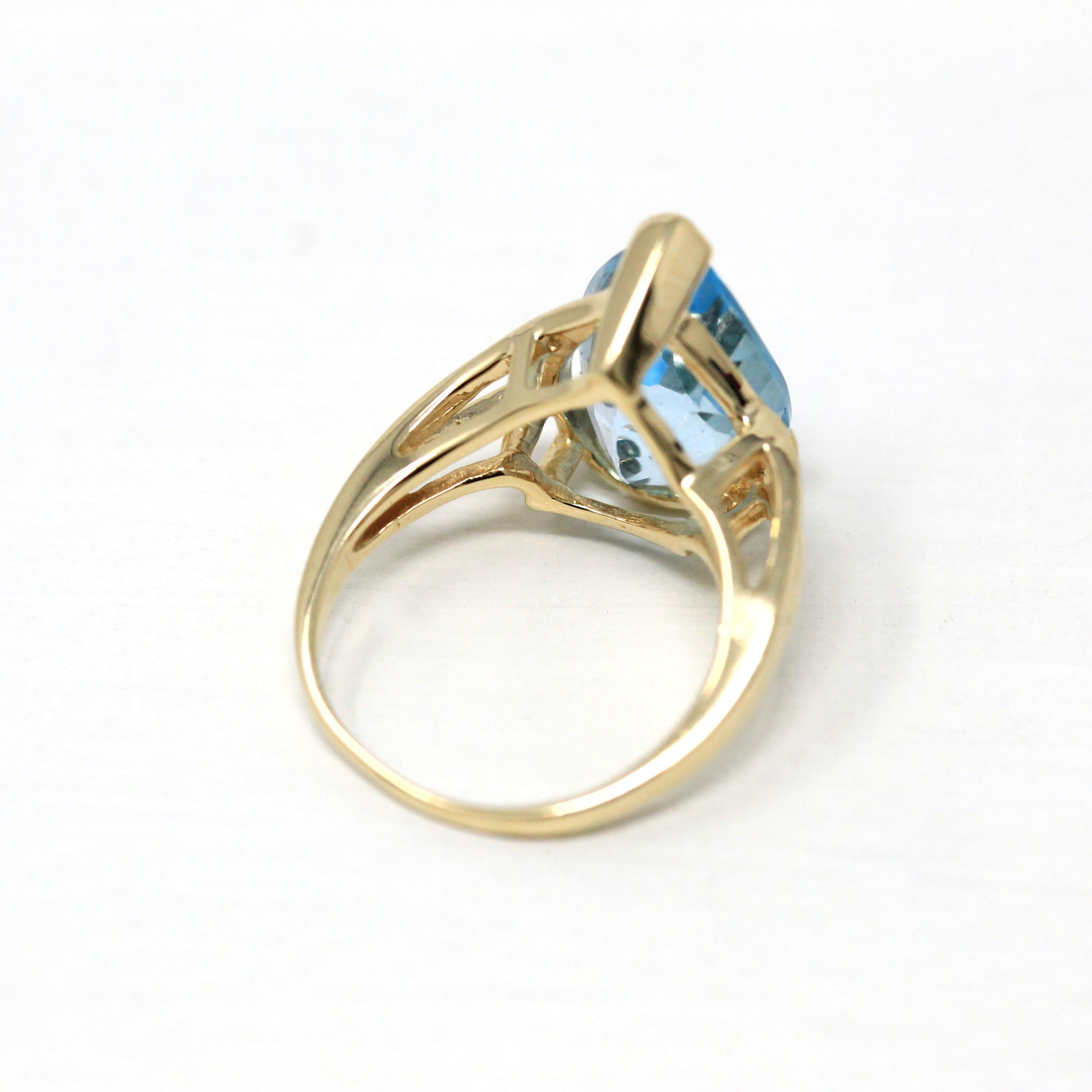 Blue Topaz Ring - Estate 10k Yellow Gold Genuine Blue Statement - Vintage Size 5 1/4 Large Pear Cut 6.99 Ct Gem Modern 1990s Fine Jewelry