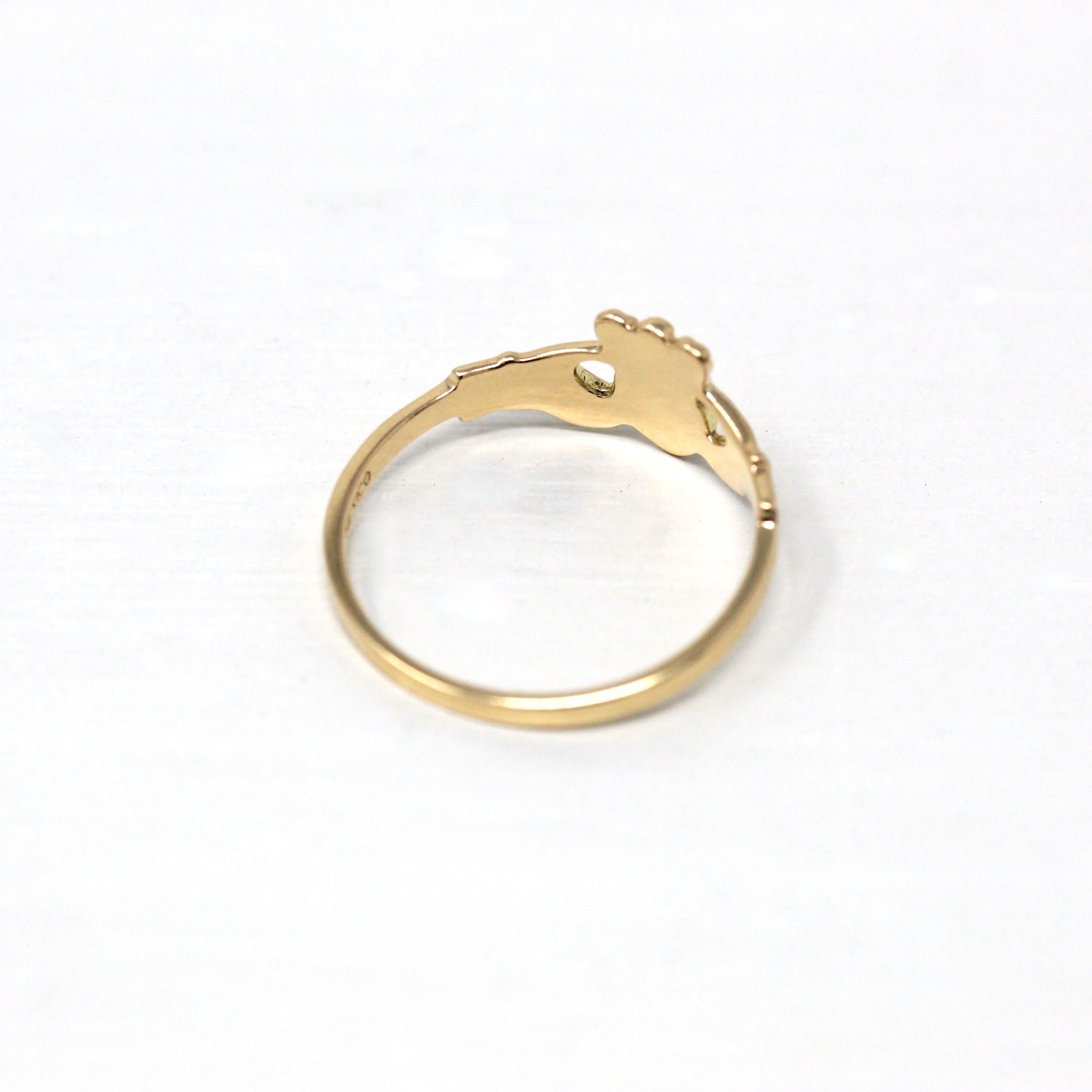 Modern Claddagh Ring - Estate 14k Yellow Gold Heart Clasped Hand Crown - Circa 2000s Era Size 8 Friendship Love Loyalty Irish Fine Jewelry