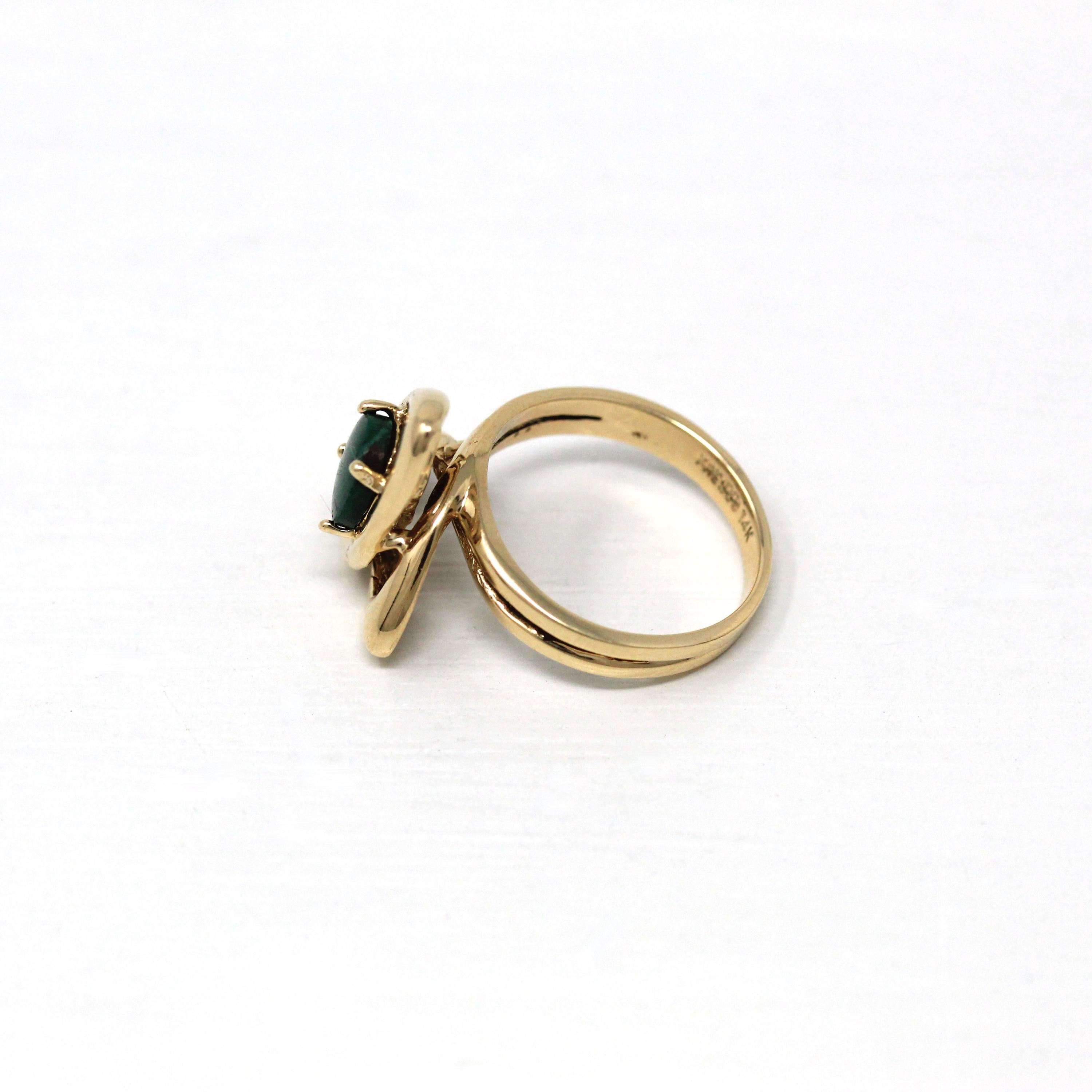 Vintage Malachite Ring - Retro 14k Yellow Gold Genuine Green Gemstone - Vintage Circa 1970s Era Size 5 1/2 New Old Stock Fine 70s Jewelry