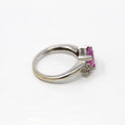 Created Pink Sapphire Ring - Estate 14k White Gold Fancy Cut Statement - Modern Circa 2000 Era Size 5 1/4 Genuine Diamonds Fine Jewelry