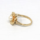 Cultured Pearl Ring - Retro 10k Yellow Gold Round White Gem - Vintage Circa 1970s Era Size 6 New Old Stock Statement Flower June Jewelry