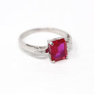 Created Ruby Ring - Retro 10k White Gold Rectangular Faceted 2.00 CT Red Stone - Vintage Circa 1960s Era Size 6 New Old Stock Fine Jewelry