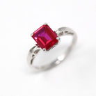 Created Ruby Ring - Retro 10k White Gold Rectangular Faceted 2.00 CT Red Stone - Vintage Circa 1960s Era Size 6 New Old Stock Fine Jewelry