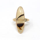 Genuine Agate Ring - Retro 10k Yellow Gold Oval Cabochon Cut Banded Gemstone - Vintage Circa 1940s Era Size 6 1/4 Statement Fine 40s Jewelry