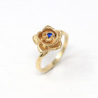 Retro Flower Ring - Vintage 10k Yellow Gold Created Blue Spinel Gemstone Textured Petals - Circa 1960s Era Size 6 New Old Stock Fine Jewelry