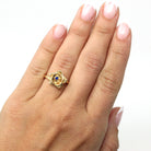 Retro Flower Ring - Vintage 10k Yellow Gold Created Blue Spinel Gemstone Textured Petals - Circa 1960s Era Size 6 New Old Stock Fine Jewelry