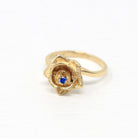 Retro Flower Ring - Vintage 10k Yellow Gold Created Blue Spinel Gemstone Textured Petals - Circa 1960s Era Size 6 New Old Stock Fine Jewelry