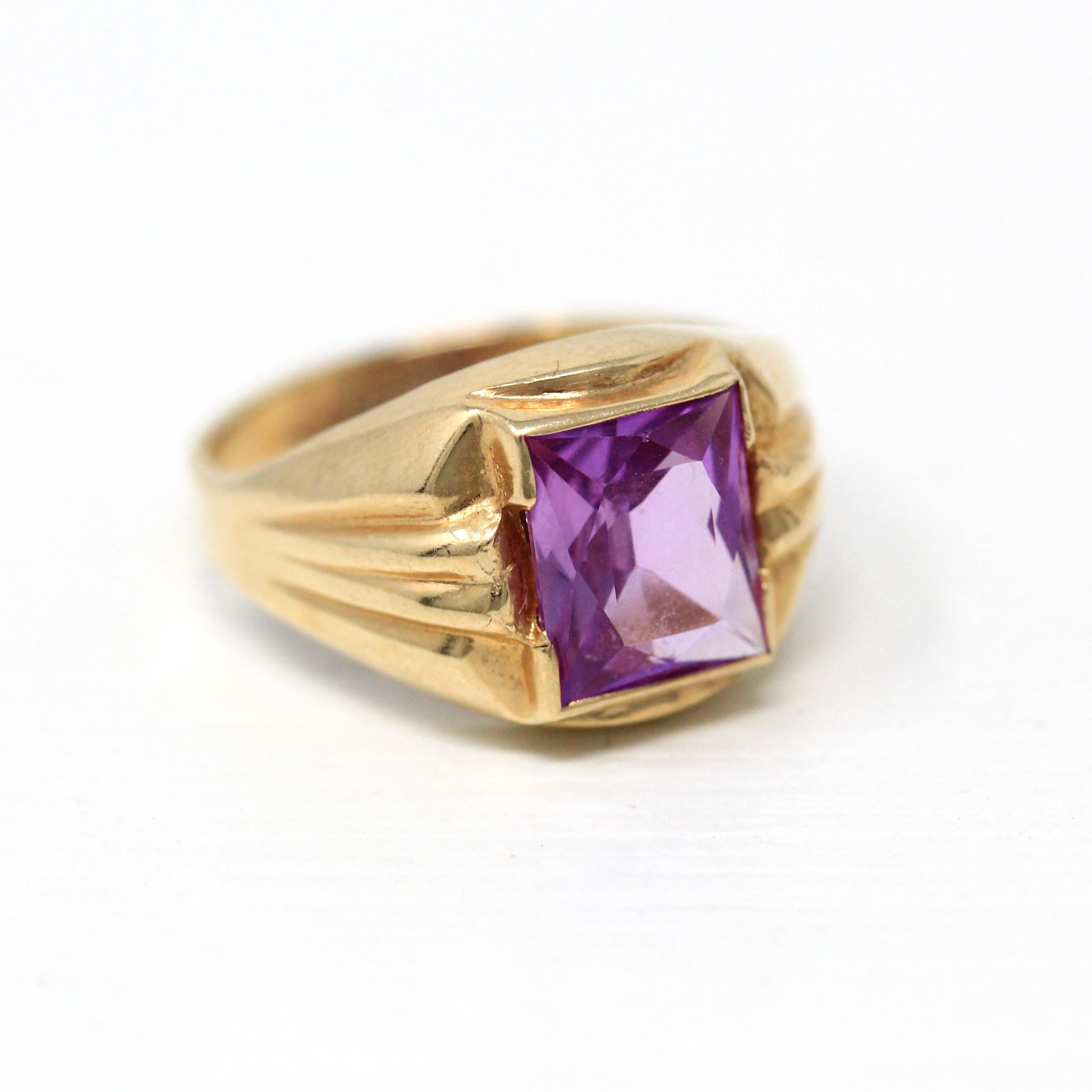 NOSCreated Pink Sapphire Ring - Retro 10k Yellow Gold Faceted 1.76 CT Stone - Vintage Circa 1960s Size 5 1/4 New Old Stock Statement Jewelry