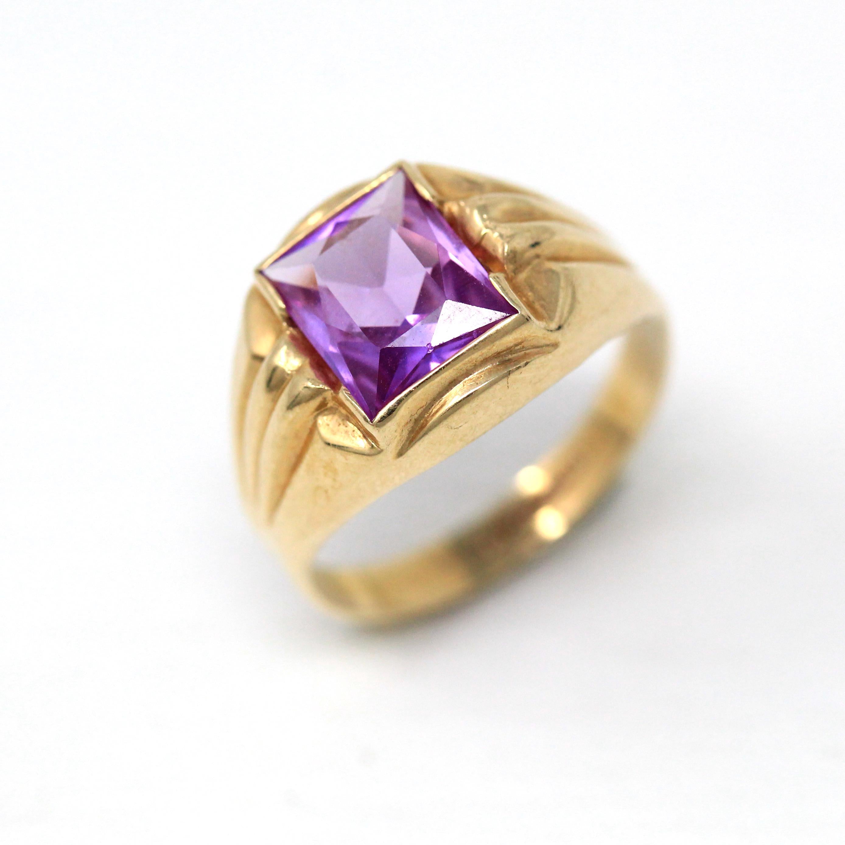 NOSCreated Pink Sapphire Ring - Retro 10k Yellow Gold Faceted 1.76 CT Stone - Vintage Circa 1960s Size 5 1/4 New Old Stock Statement Jewelry