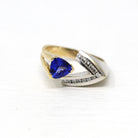 Genuine Tanzanite Ring - Modern 14k Yellow & White Gold Trilliant Cut .90 CT Gem - Estate Circa 2000s Era Size 8 Diamonds Fine Jewelry