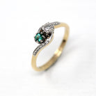 Toi et Moi Ring - Retro 9k Yellow Gold & Platinum Emerald and Diamond Ring - Vintage Circa 1940s Era Size 7 Fine Engagement Jewelry