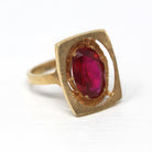 Created Ruby Ring - Retro 10k Yellow Gold Oval Faceted Red Stone - Vintage Circa 1960s Era Size 6 New Old Stock Statement Fine 60s Jewelry