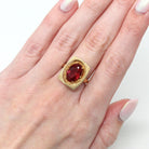 Created Ruby Ring - Retro 10k Yellow Gold Oval Faceted Red Stone - Vintage Circa 1960s Era Size 6 New Old Stock Statement Fine 60s Jewelry