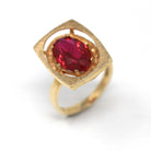 Created Ruby Ring - Retro 10k Yellow Gold Oval Faceted Red Stone - Vintage Circa 1960s Era Size 6 New Old Stock Statement Fine 60s Jewelry