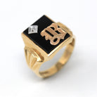 Letter "B" Ring - Retro 10k Yellow Gold Diamond & Onyx Old English Initial - Vintage Circa 1960s Size 10 Statement New Old Stock Jewelry