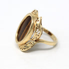 Tiger's Eye Ring - Retro 10k Yellow Gold Genuine Brown Gemstone Statement - Vintage Circa 1970s Era Size 5 1/2 New Old Stock Fine Jewelry