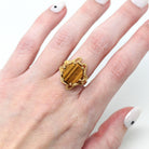 Tiger's Eye Ring - Retro 10k Yellow Gold Genuine Brown Gemstone Statement - Vintage Circa 1970s Era Size 6 3/4 New Old Stock Fine Jewelry