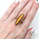 Tiger's Eye Ring - Retro 10k Yellow Gold Genuine Chatoyant Gemstone Statement - Vintage Circa 1970s Era Size 6 1/2 New Old Stock Jewelry