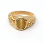 Tiger's Eye Ring - Retro 10k Yellow Gold Genuine Brown Gemstone Statement - Vintage Circa 1970s Era Size 9 3/4 New Old Stock Fine Jewelry