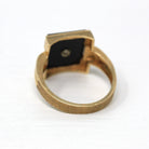 Letter "H" Ring - Retro 10k Yellow Gold Genuine Onyx Old English Initial - Vintage Circa 1960s Size 10 1/2 Statement New Old Stock Jewelry