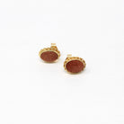 Vintage Goldstone Earrings - Retro Gold Filled Aventurine Glass Pierced Posts Twisted Halo - Circa 1960s Glittery Copper Brown Studs Jewelry